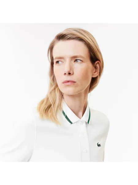 Lacoste Koszulka Tenisowa Polo Z Piki Z Kołnierzykiem W Kontrastowe Paski biała