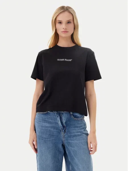 Guess Jeans Majica Regular Fit črna