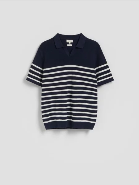 Reserved Koszulka polo z dodatkiem lnu granatowy