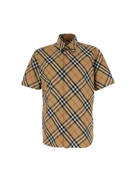 Koszula z krótkim rękawem Burberry w kratę popelinowa retro beżowa