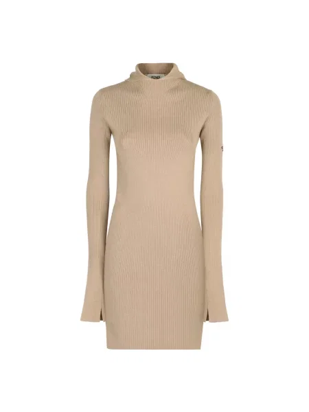 Sukienka maxi Fendi wełniana z kapturem beżowa