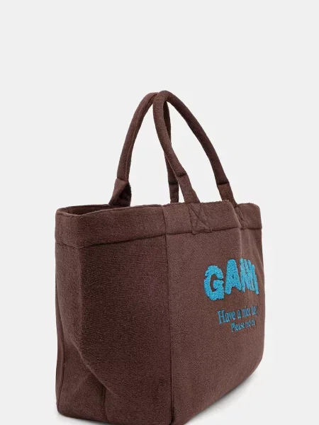 GANNI Beach Resort torebka shopper z bawełną brązowa