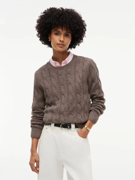 Tommy Hilfiger Sweter z dzianiny Kobiety Wełna S brązowy
