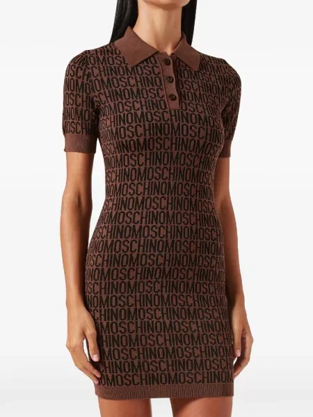 Rochie mini Moschino din jacard cu autograf maro