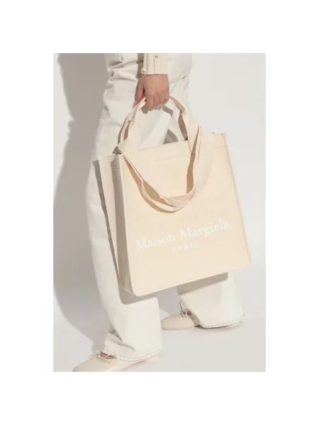Shopperka Maison Margiela skórzana beżowa