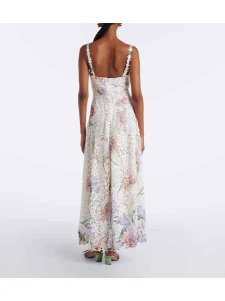 Rochie de cocktail Oscar De La Renta cu model floral din dantelă alb