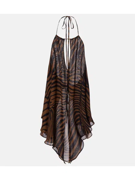 Top Blumarine cu imagine asimetric cu gât halter maro