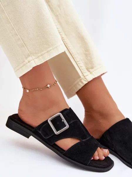 Șlapi Big Star Shoes din piele cu cataramă negru