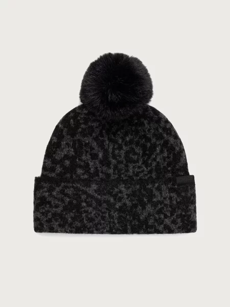 DKNY căciulă cu pompon pentru femei cu amestec de lână negru
