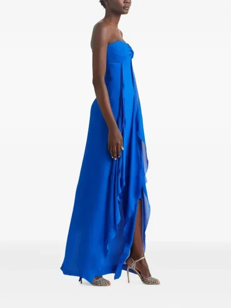 Κοστούμι μάξι φόρεμα Ralph Lauren Collection με βολάν μπλε