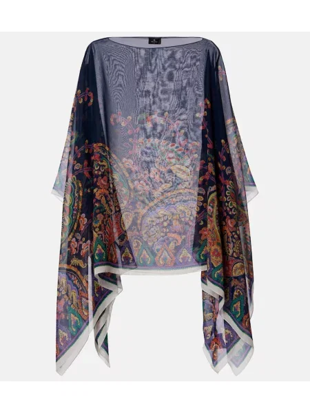 Poncho Etro de mătase cu imagine albastru