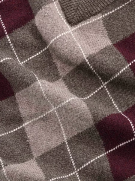 Pulover Nn07 cu decolteu în V cu model argyle gri