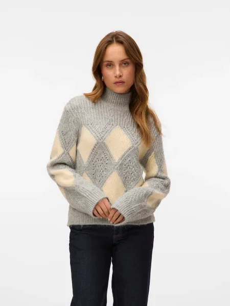 VERO MODA Pulover VMPALOMA crem / deschis gri