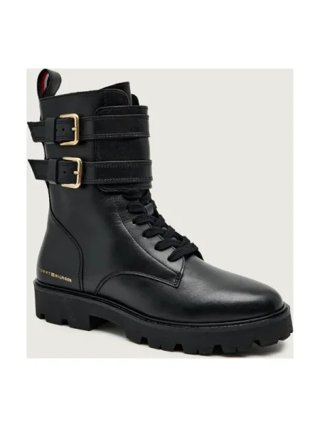 Tommy Hilfiger botine de piele TH LTHR BIKER LACEUP negru