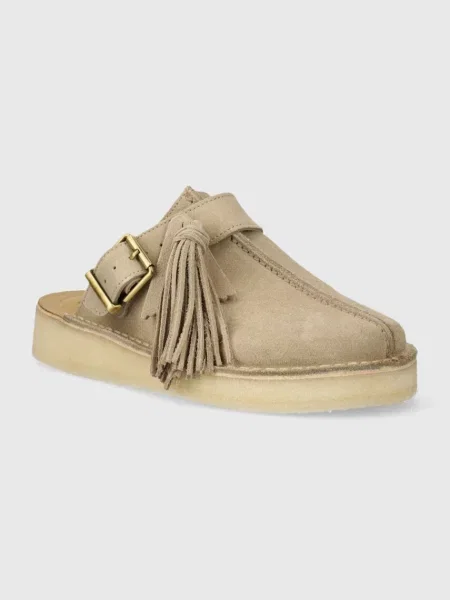 Замшеві шльопанці Clarks Originals Trek Mule бежевий