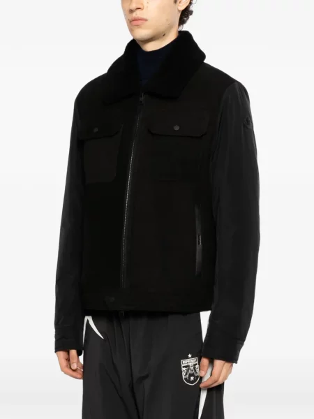 Gulerat geacă Moncler din piele de oaie negru