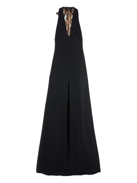 Rochie maxi Pucci cu decolteu în V cu crăpătură lungă negru