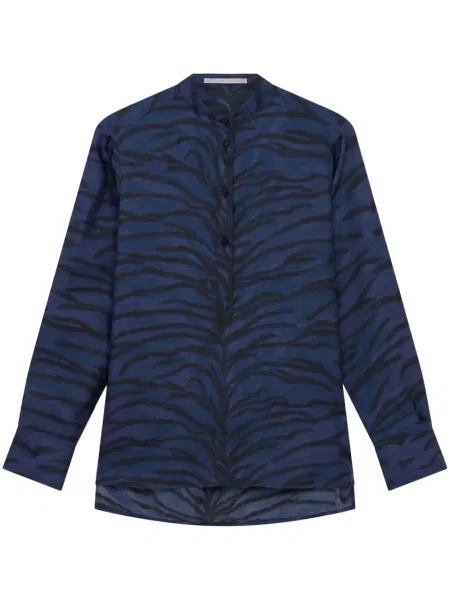 Jedwabna koszula Stella Mccartney z nadrukiem w tygrysie prążki niebieska