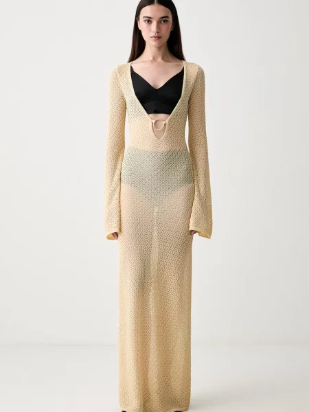 Bardot rochie de vară cu vâscoză bej