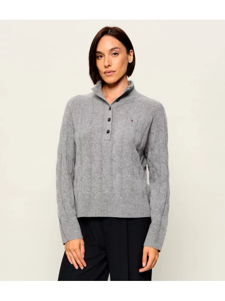 Pulover Tommy Hilfiger de lână cu guler înalt cu guler henley gri