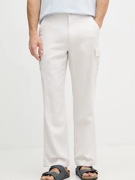 Calvin Klein Jeans spodnie cargo z lnem beżowe