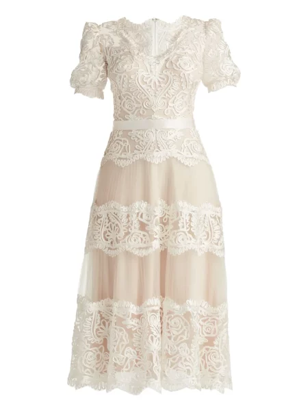 Rochie midi Tadashi Shoji din dantelă până la genunchi de costum alb