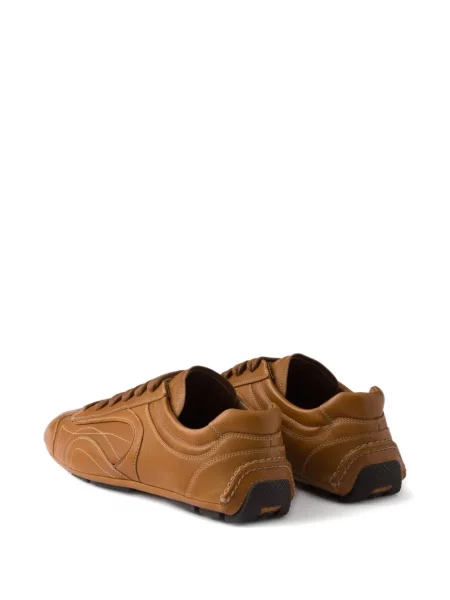 Sneakerși Prada cu șireturi din piele maro