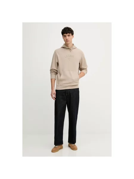 Bluza z kapturem Guess z kapturem z logo beżowa