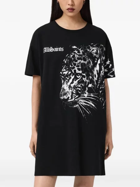 Rochie tip cămașă Allsaints cu imagine cu model leopard negru