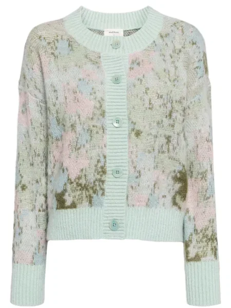 Cardigan Onefifteen cu model floral tricotate albastru
