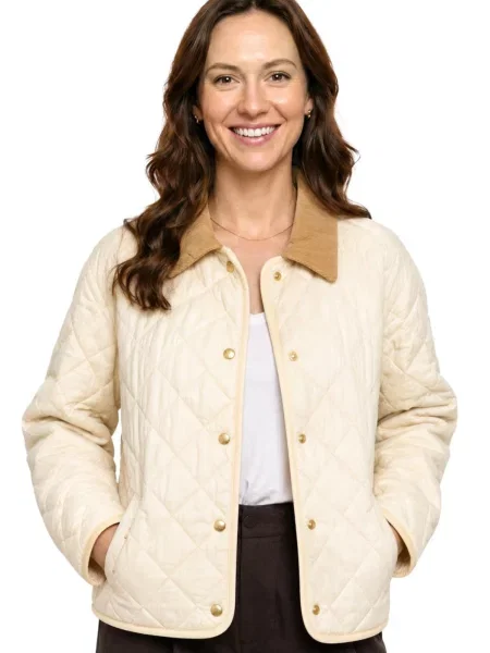 Fulgor Zimný kabát Casaco Quilted Elegante com Detalhe em Gola de Veludo' béžová