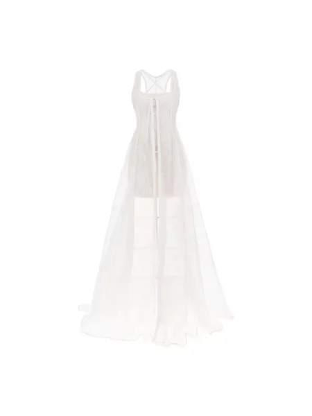 Maksi sukienka maxi Jacquemus z cekinami biała