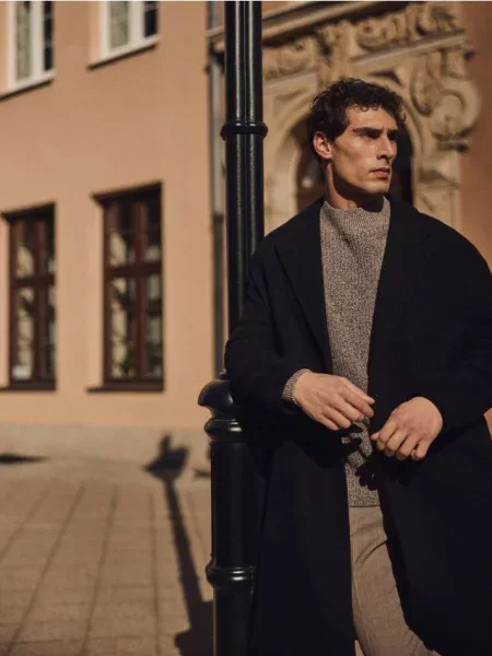 Reserved Melanżowy sweter z golfem ciemnobrązowy