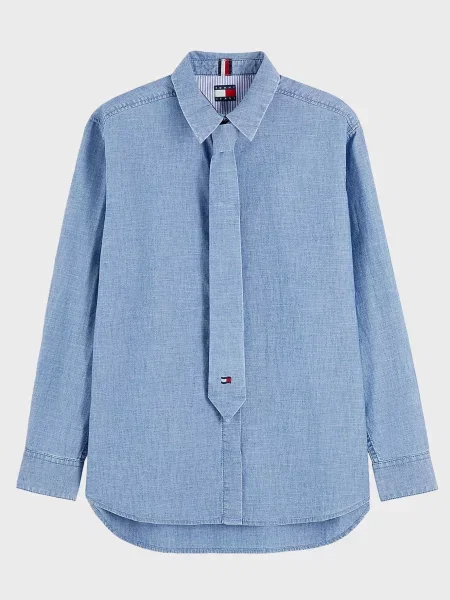 Джинсовая рубашка Tommy Jeans на завязках голубая