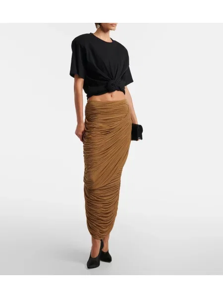 Jersey midi krilo Magda Butrym z volani z draperijo rjava