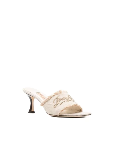 Klapki mules Jimmy Choo z frędzli beżowe