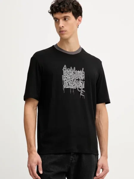 Тениска Armani Exchange с принт черно