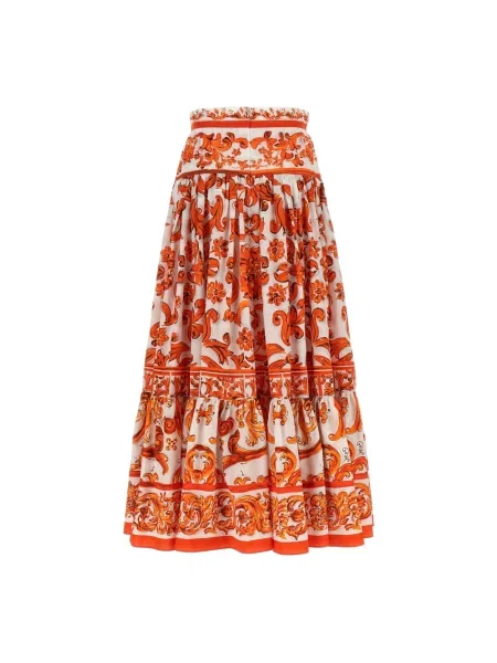 Długa spódnica maxi Dolce And Gabbana z nadrukiem pomarańczowa