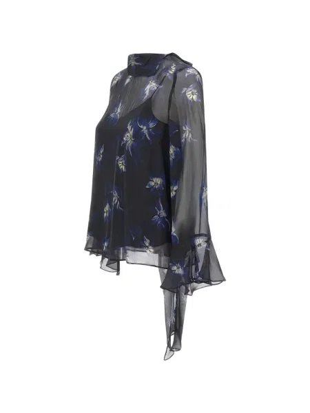 Bluză Max Mara de mătase cu model floral cu imagine negru