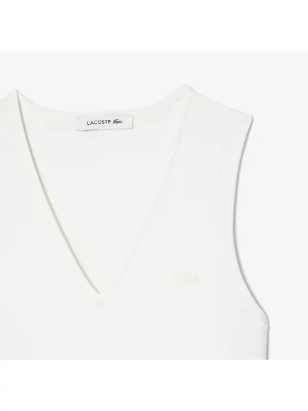 Lacoste Sukienka Z Dekoltem V Bez Rękawów Regular Fit biała