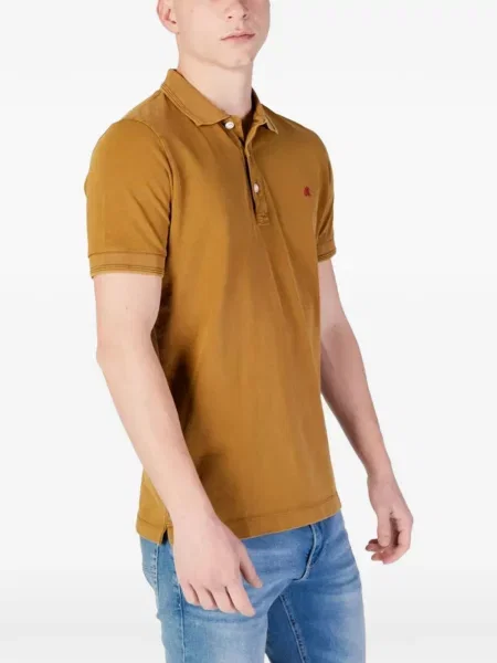 Tricou polo Replay cu autograf maro