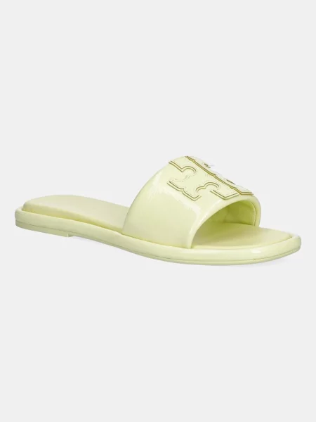 Tory Burch papuci de piele Double T Sport Slide galben