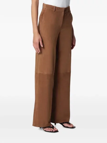 Pantaloni Nour Hammour din piele de căprioară maro
