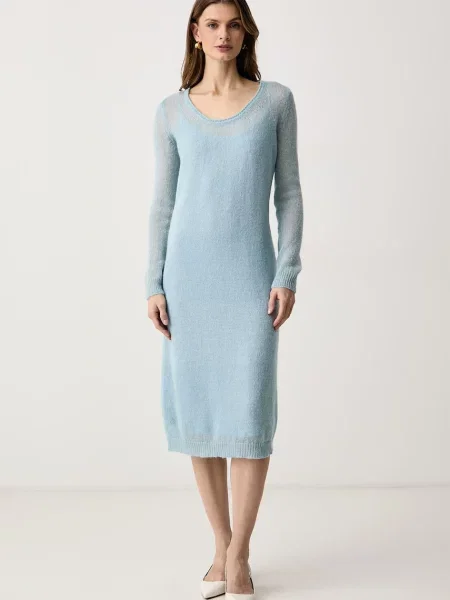 Weekend Max Mara sukienka sweterkowa z moherem WKSFERVORE niebieska