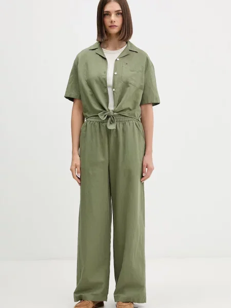 Tommy Jeans srajca z lanom zelena