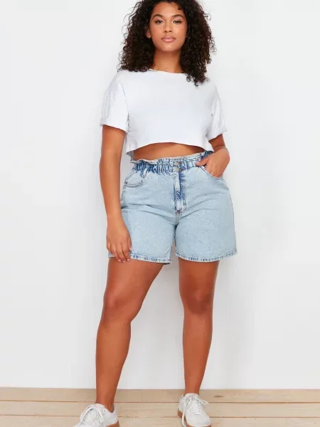 Bermude Trendyol cu talie înaltă gri