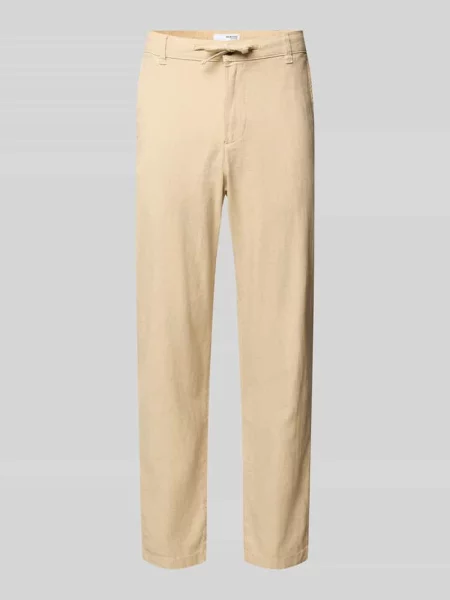 Spodnie o kroju slim taperd fit z tunelem model ‘Brody’ Selected Homme beżowe