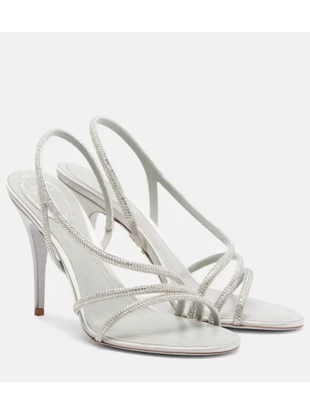 Sandale Rene Caovilla din satin de cristal argintiu