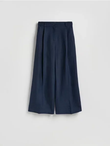 Reserved Штани з високим вмістом льону темно-синій сині