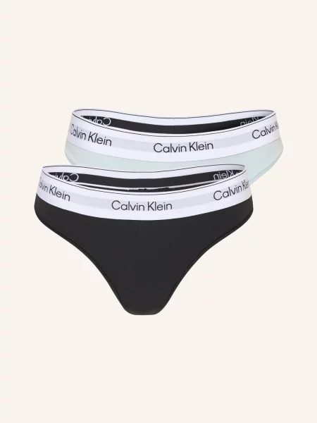 Calvin Klein Balení 2 Ks Kalhotek String Icon Cotton Modal tmavě modrá černá